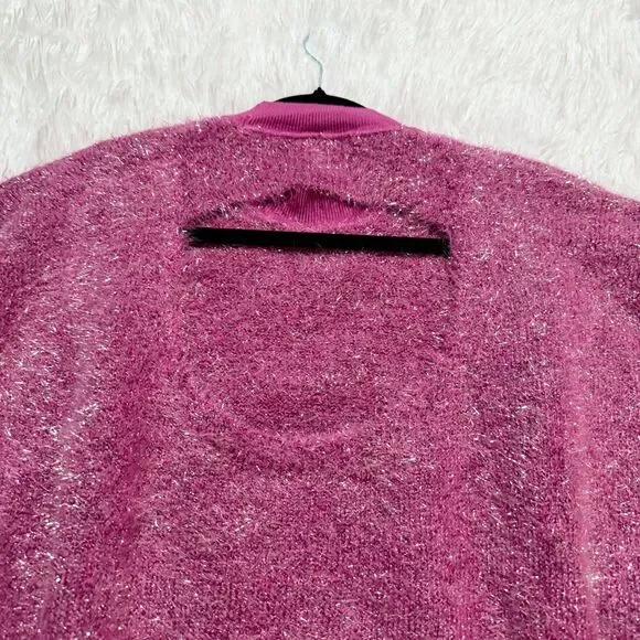 Women Anthropologie Maeve Violetta Tinsel Keyhole Sweater Pink Sparkle Sz Large - Picture 7 of 10